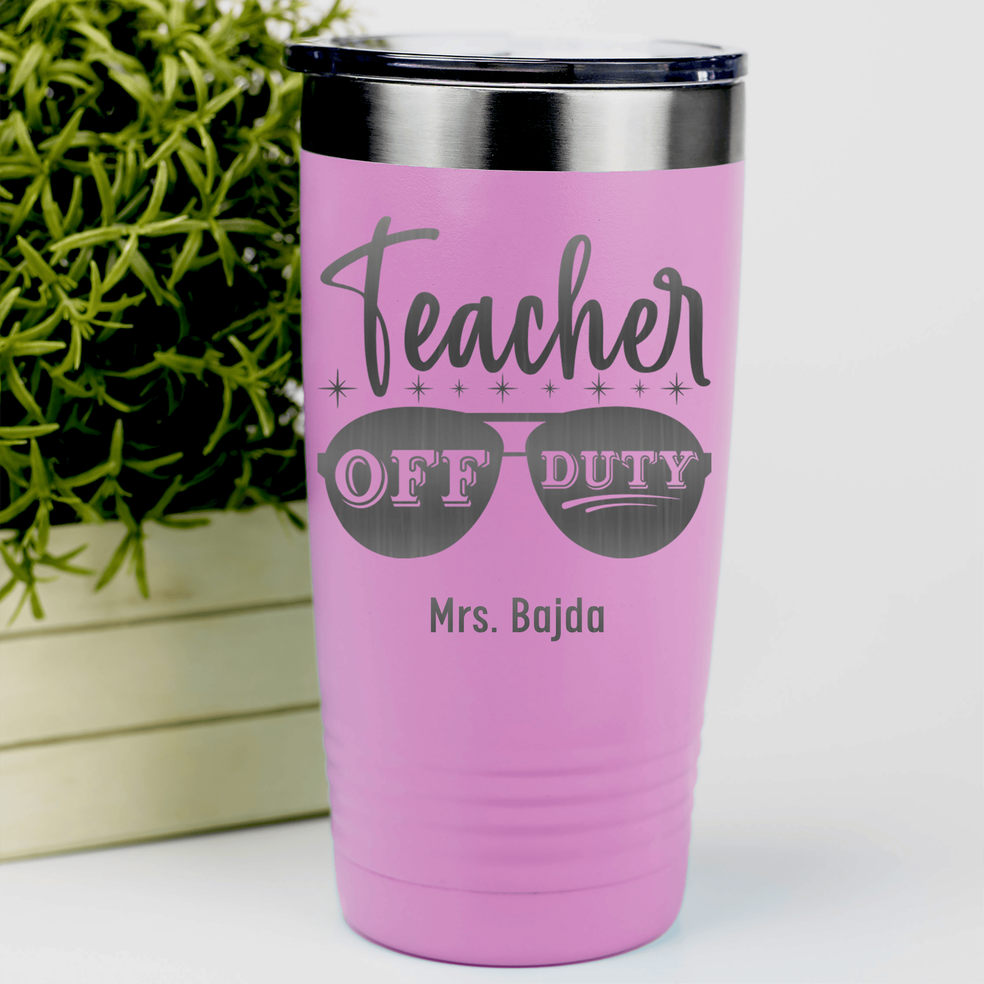 Pink Teacher Tumbler With Off Duty Teacher Design