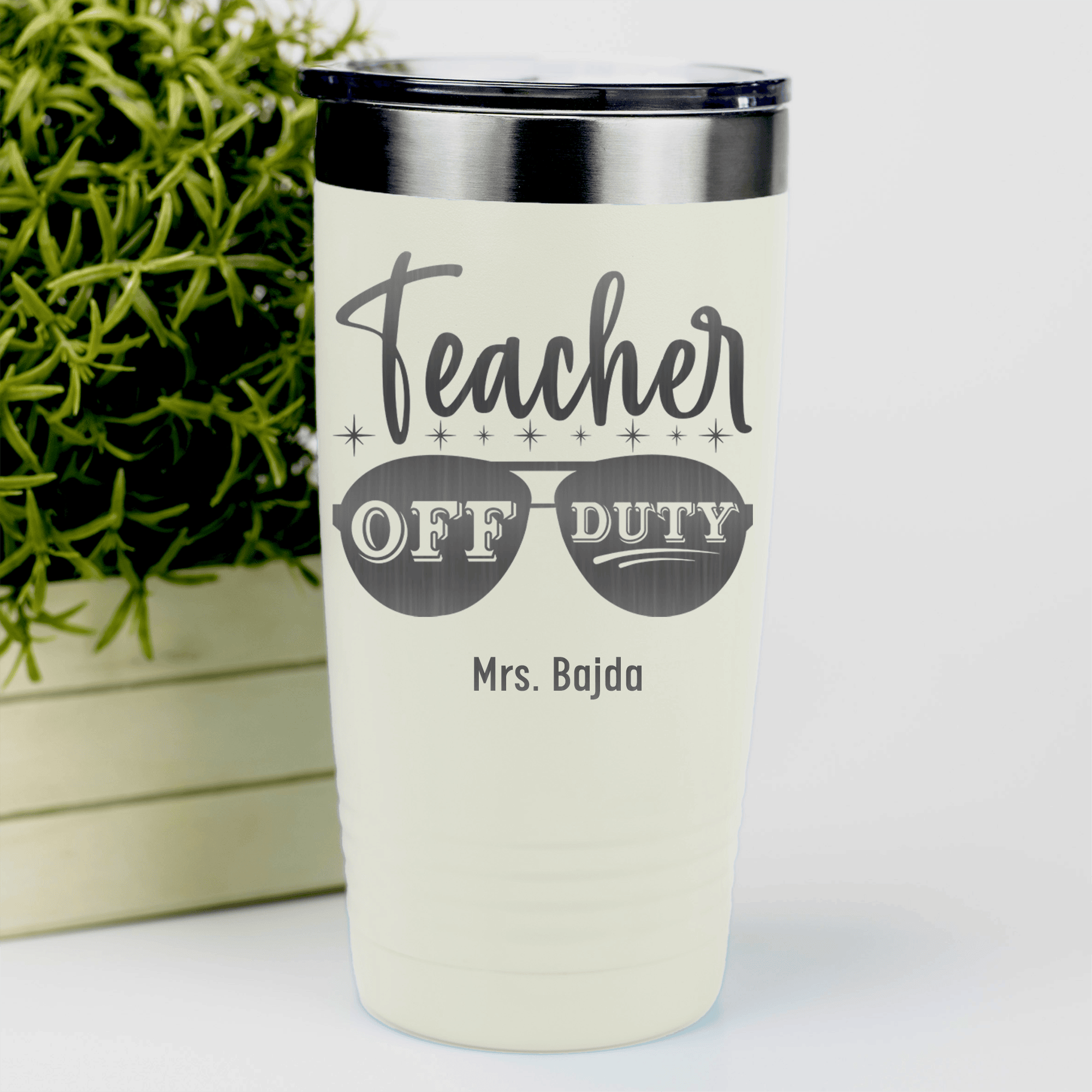 White Teacher Tumbler With Off Duty Teacher Design