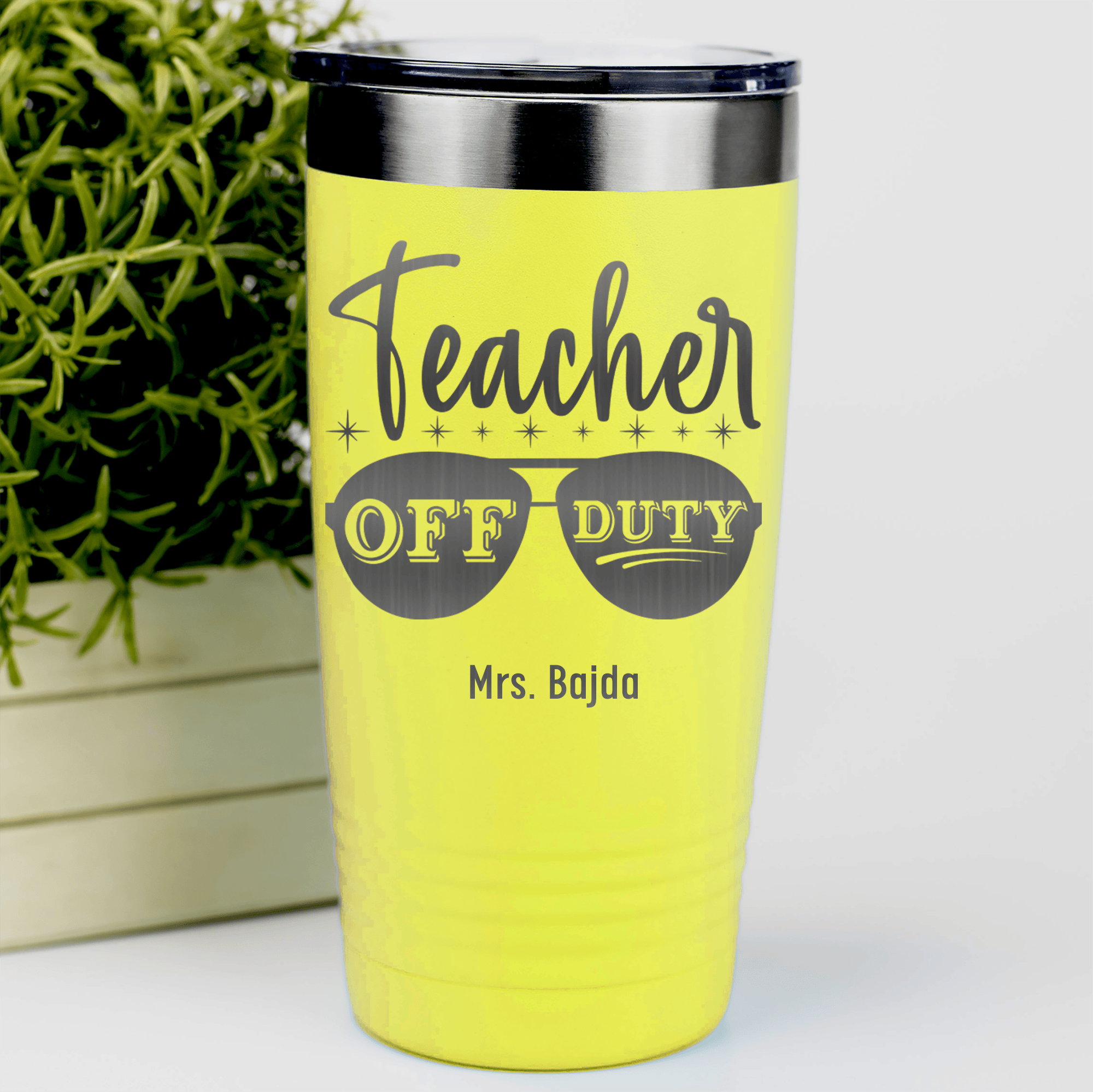 Yellow Teacher Tumbler With Off Duty Teacher Design