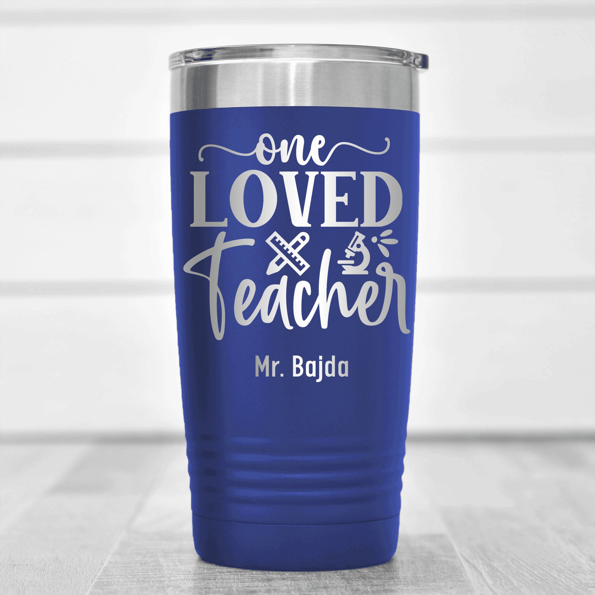 Blue Teacher Tumbler With One Loved Teacher Design