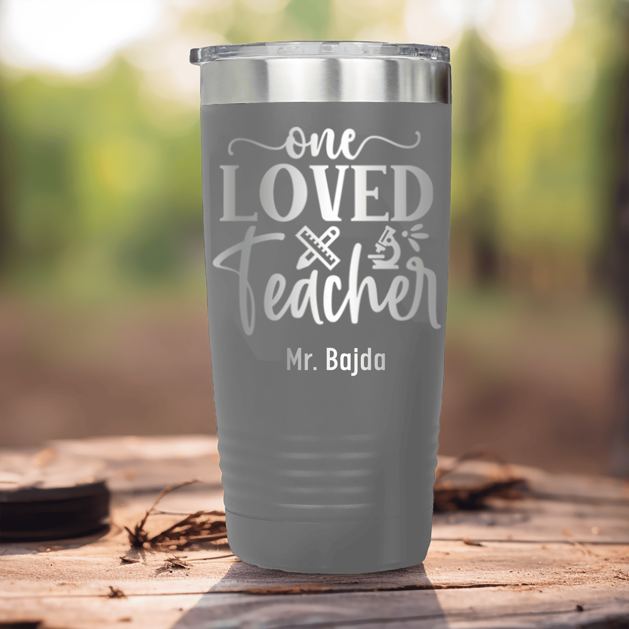 Grey Teacher Tumbler With One Loved Teacher Design