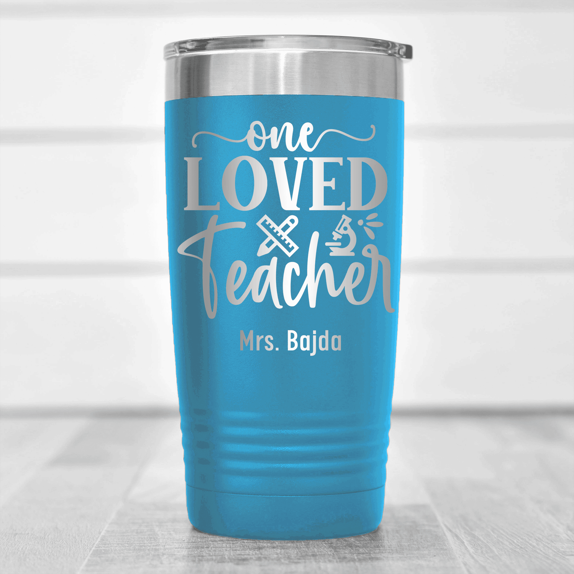 Light Blue Teacher Tumbler With One Loved Teacher Design