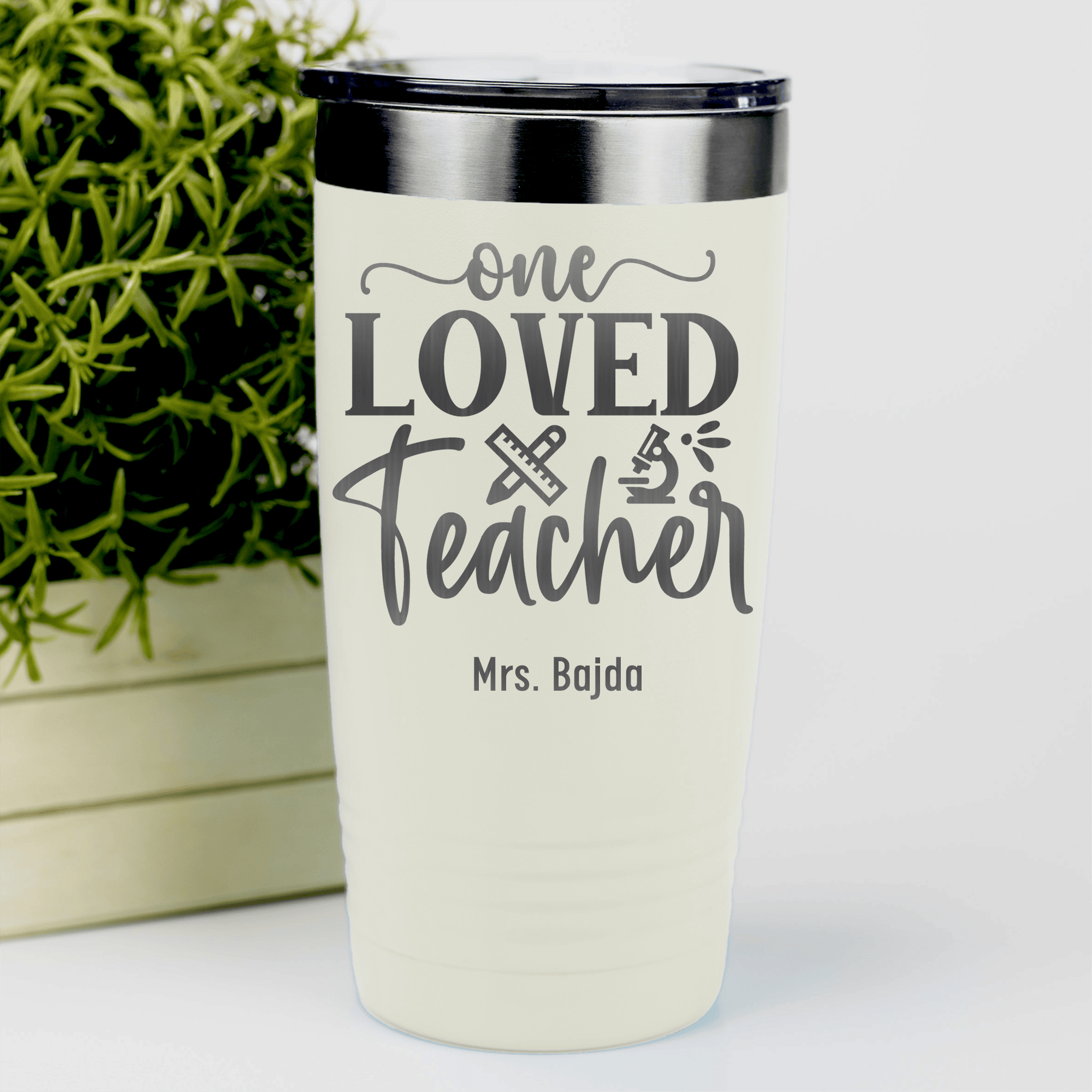 White Teacher Tumbler With One Loved Teacher Design