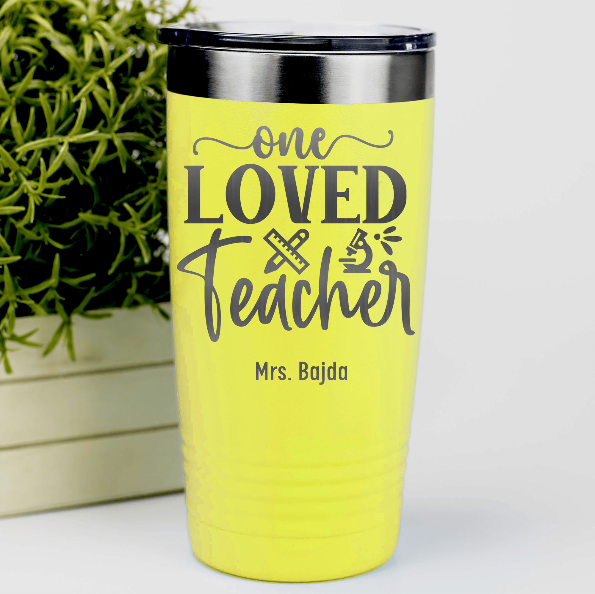 Yellow Teacher Tumbler With One Loved Teacher Design