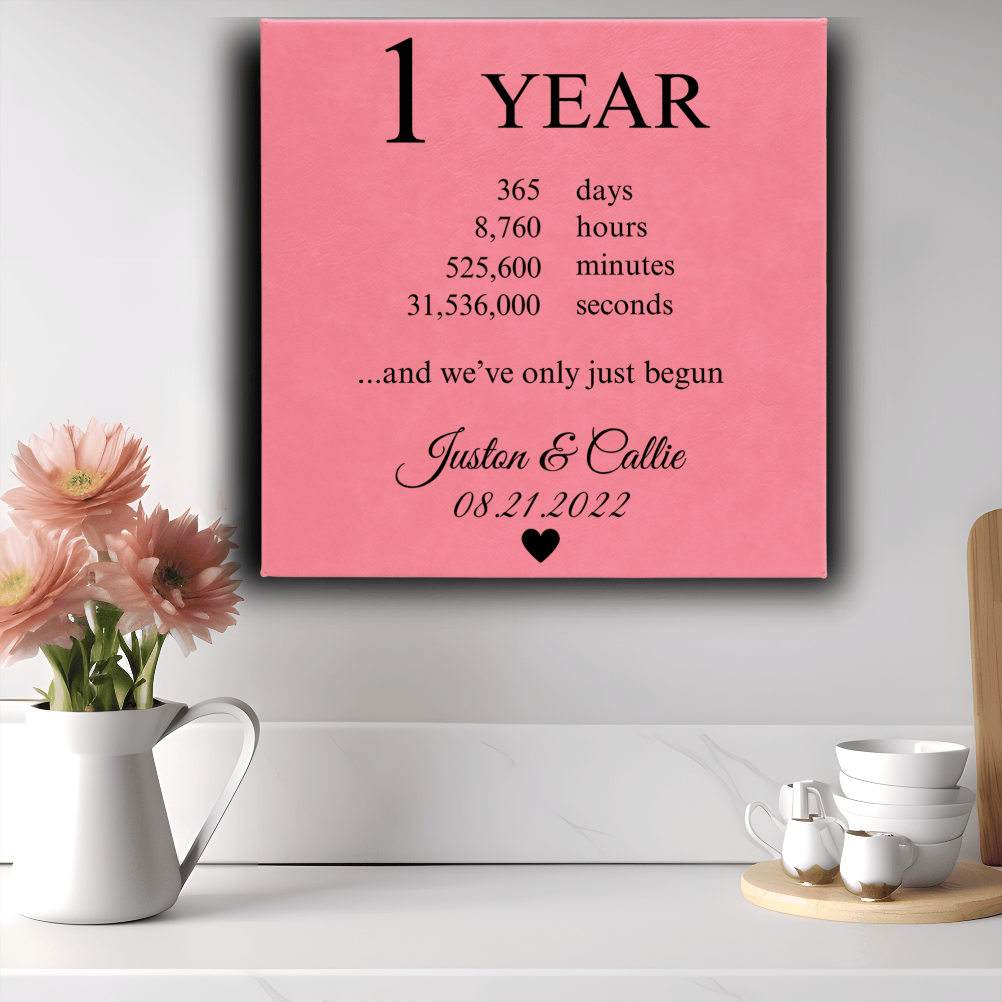 Pink Leather Wall Decor With One Year Anniversary Design