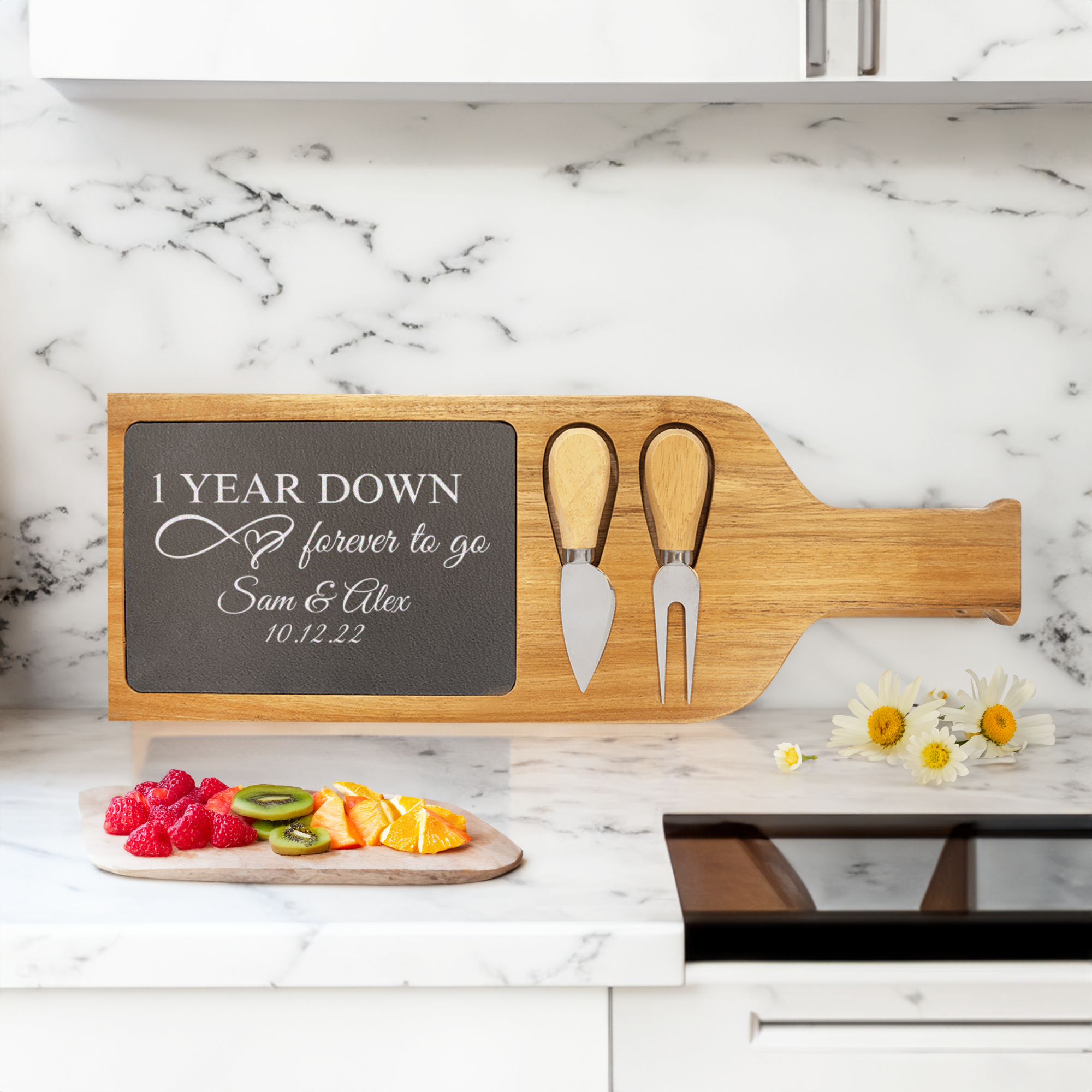 One Year Down Wood Slate Serving Tray With Handle