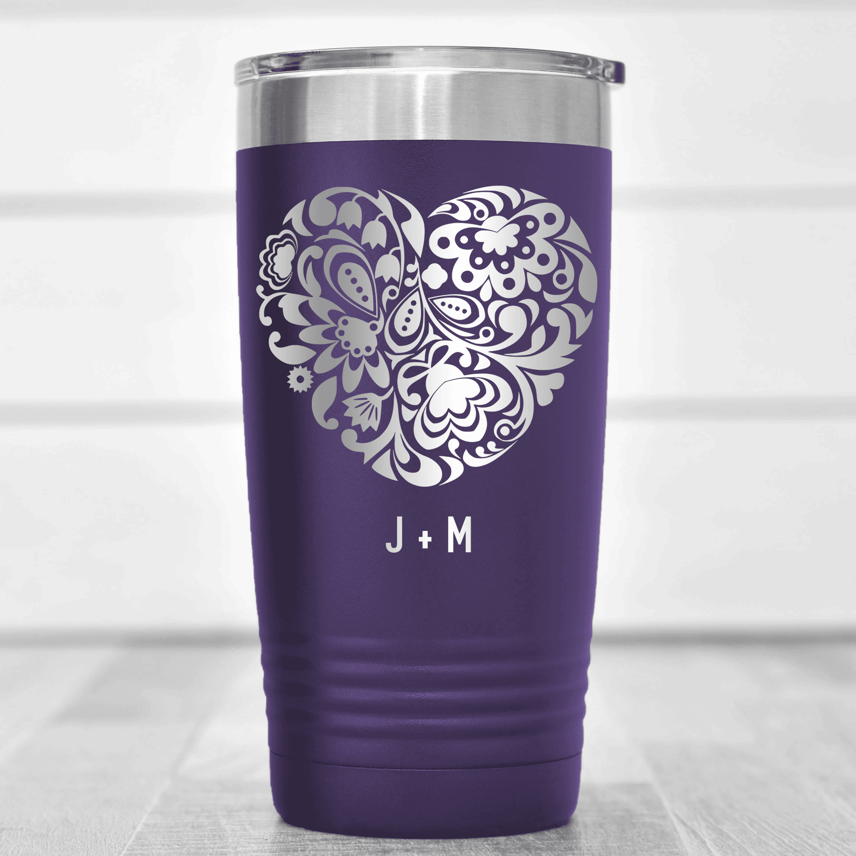 Purple Valentines Day Tumbler With Paper Heart Strings Design