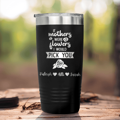 Black Mothers Day Tumbler With Picking Mom Flowers Design