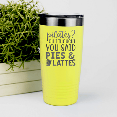 Yellow pickelball tumbler Pies And Lattes
