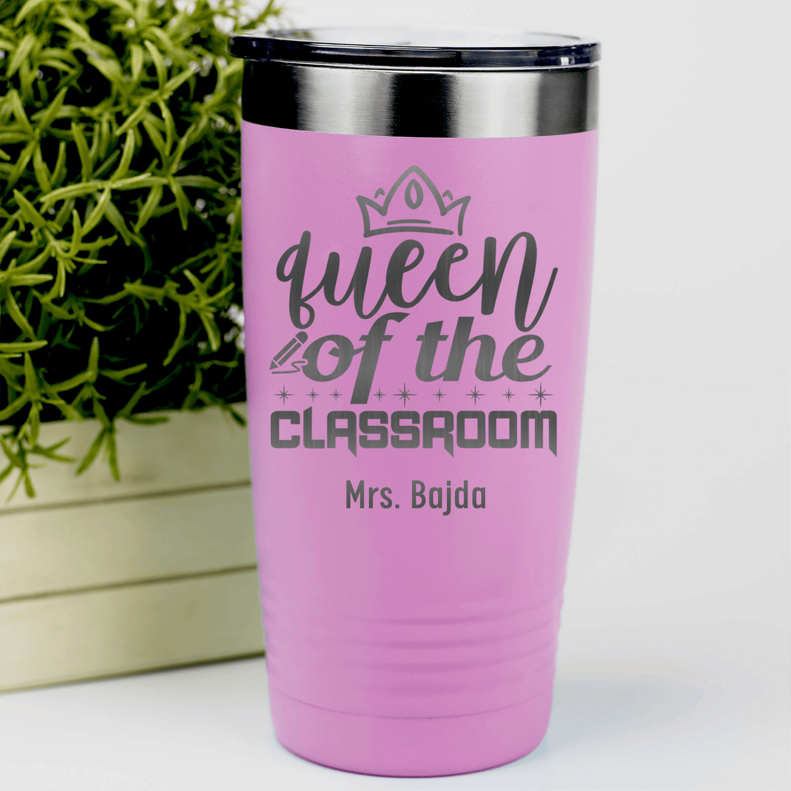 Pink Teacher Tumbler With Queen Of The Classroom Design