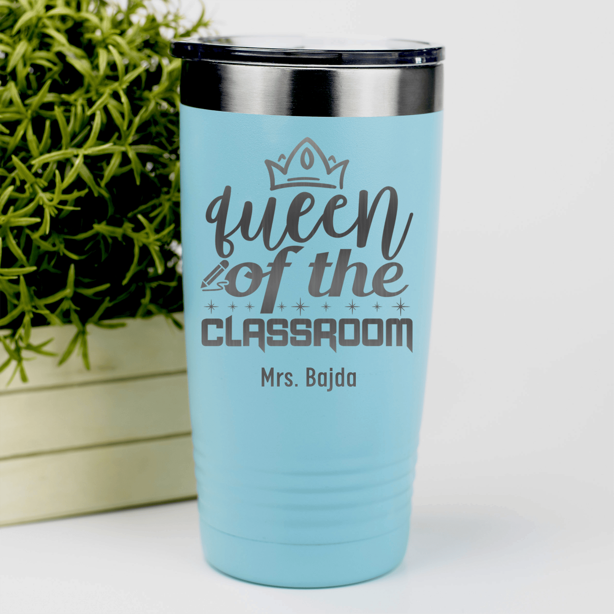 Teal Teacher Tumbler With Queen Of The Classroom Design