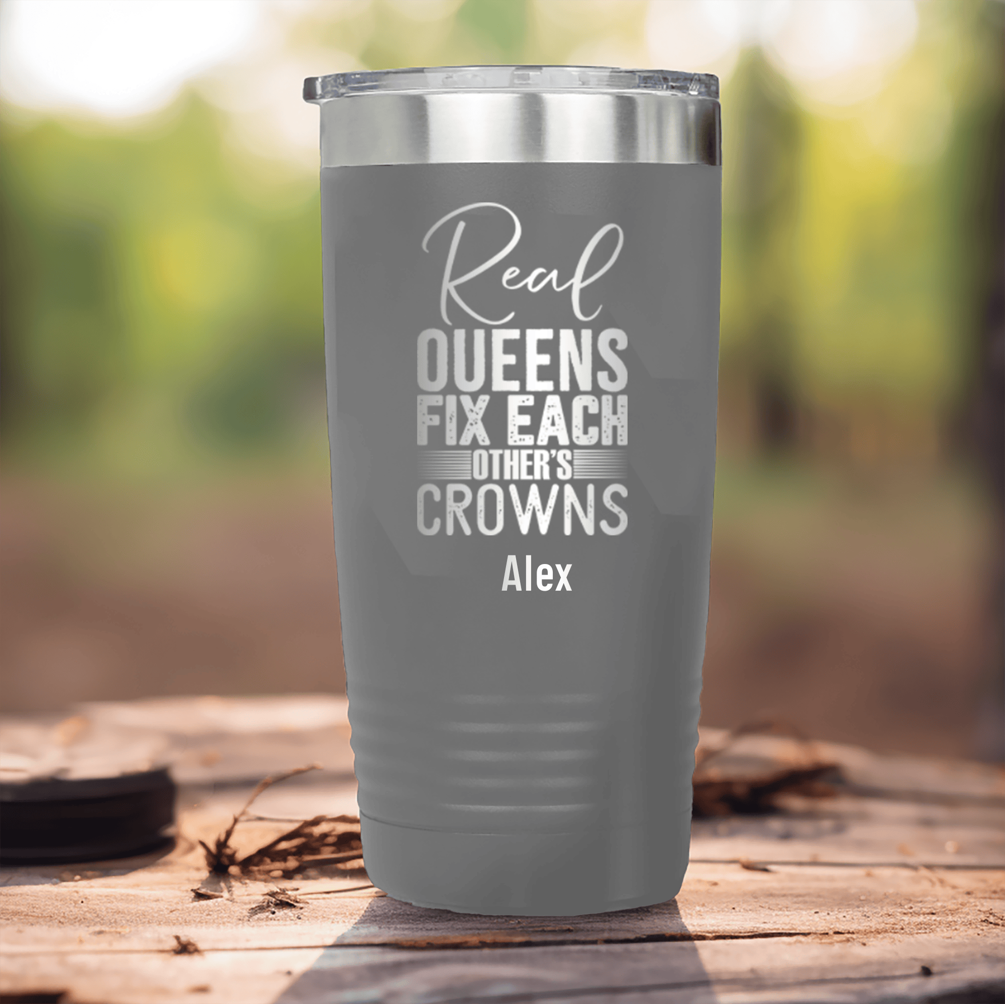 Grey Best Friend Tumbler With Real Queens Fix Crowns Design