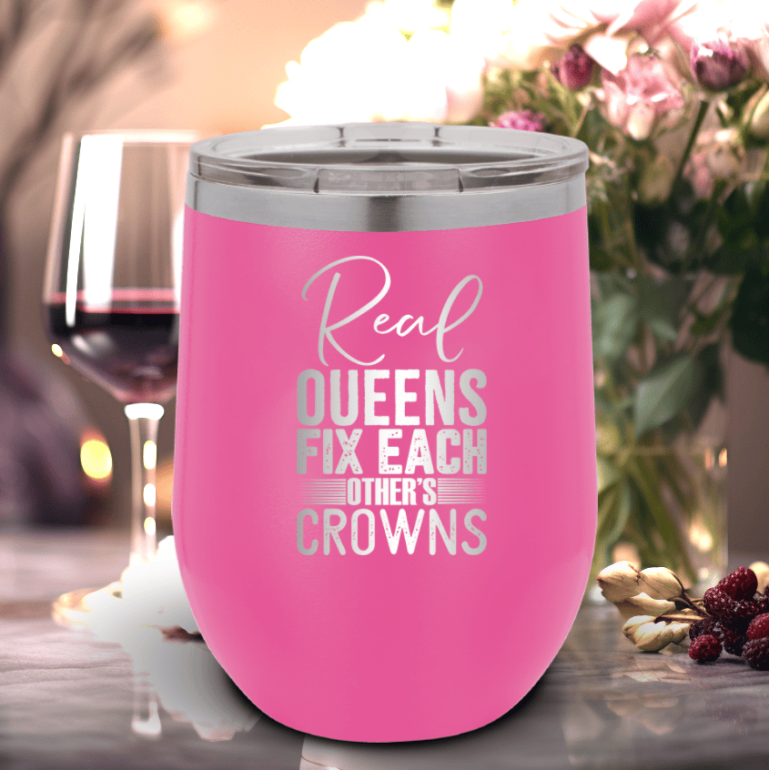 Pink Best Friends Wine Tumbler With Real Queens Fix Crowns Design