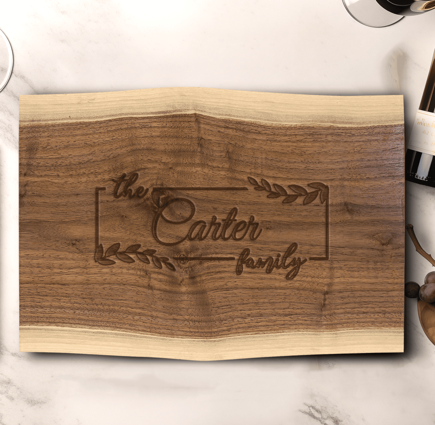 Family Name Walnut Cutting Board With Roots And Rings Design