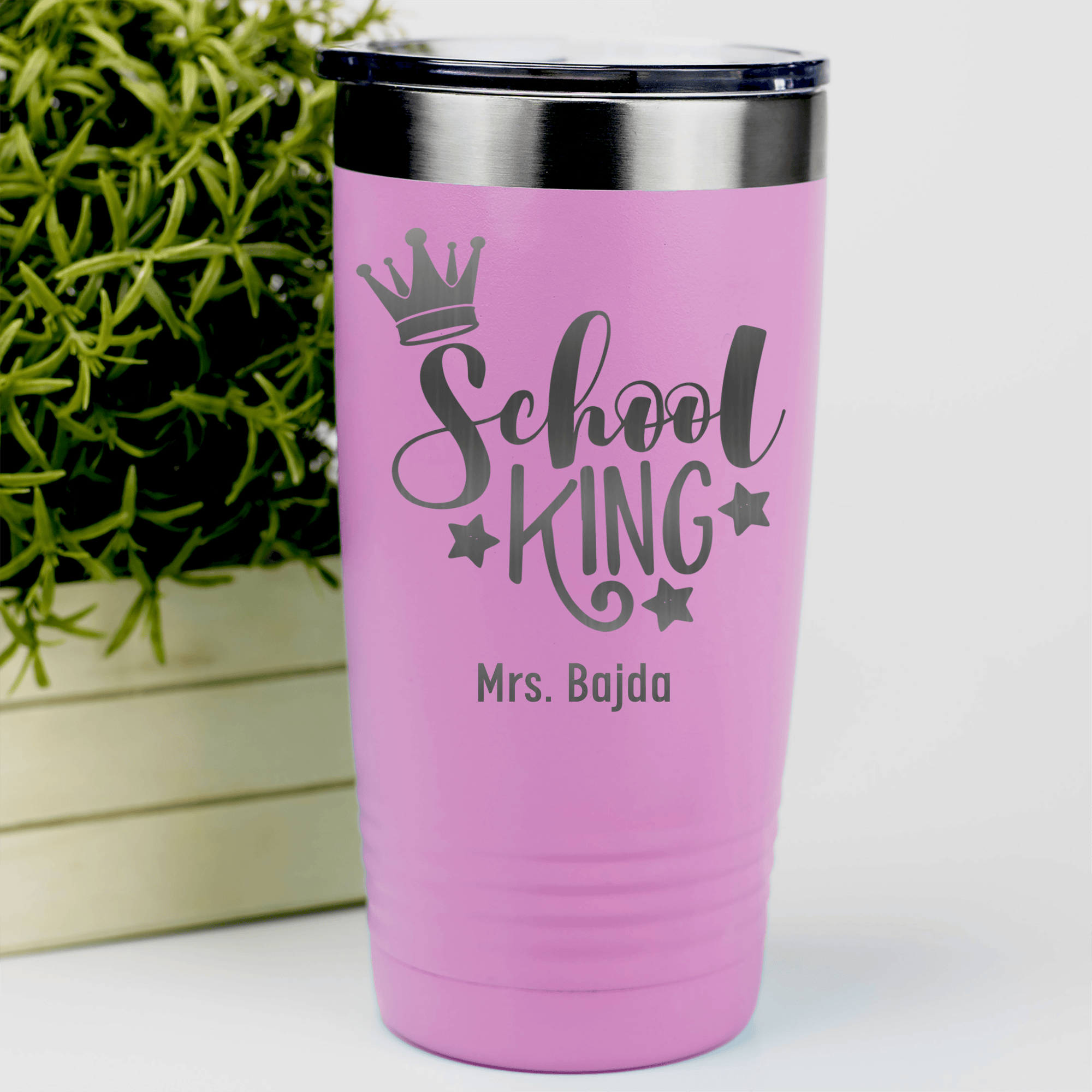 Pink Teacher Tumbler With School King Design