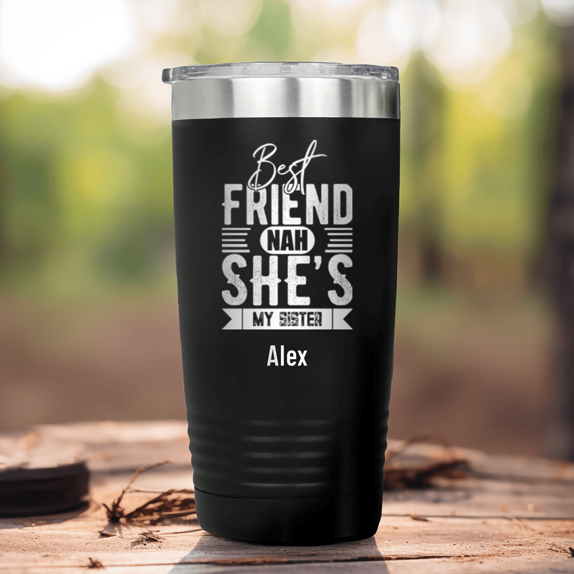 Black Best Friend Tumbler With Shes My Sister Design