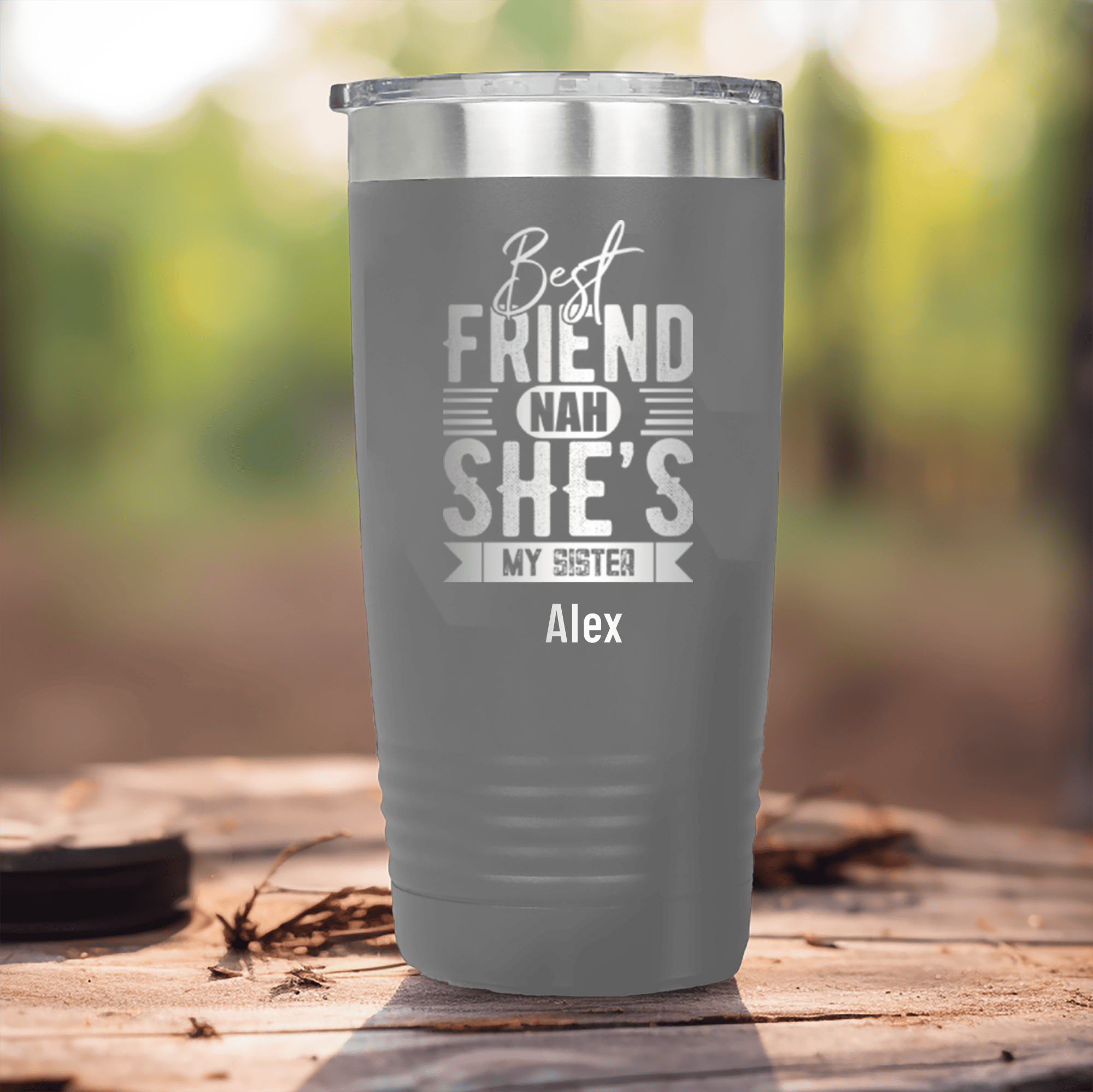 Grey Best Friend Tumbler With Shes My Sister Design