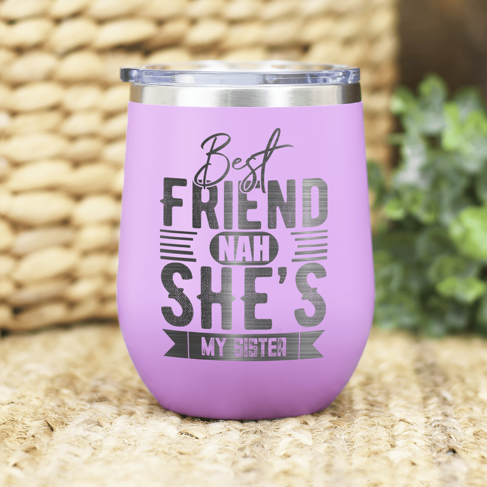 Light Purple Best Friends Wine Tumbler With Shes My Sister Design