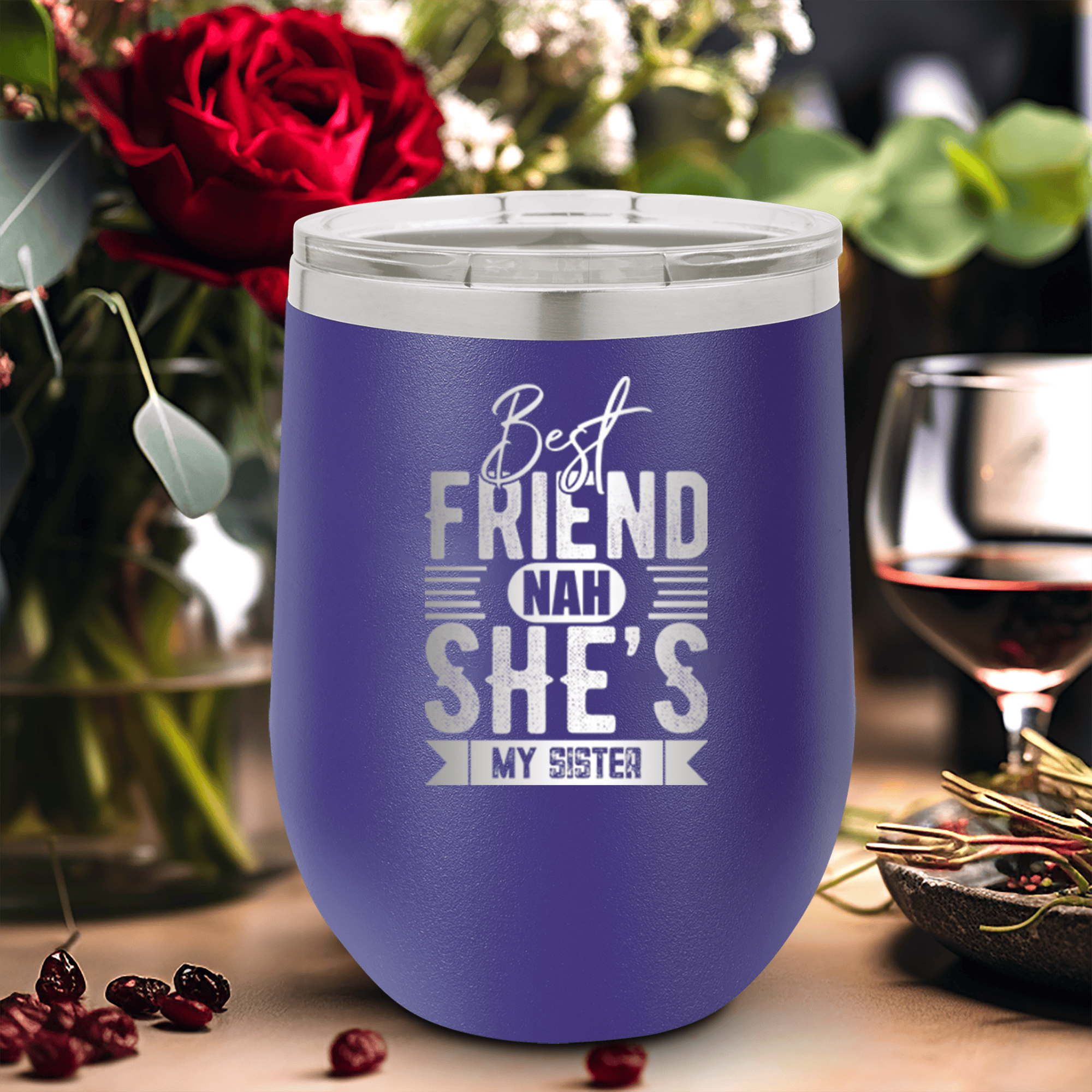 Purple Best Friends Wine Tumbler With Shes My Sister Design