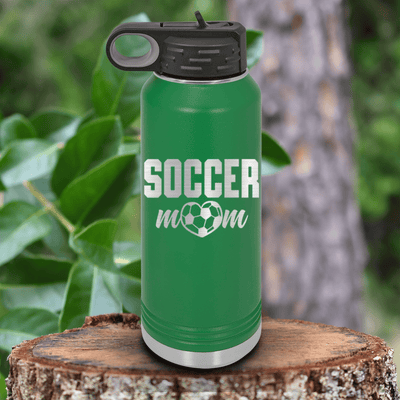 Green Soccer Water Bottle With Soccer Moms Heatfelt Dedication Design