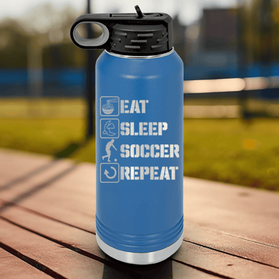 Blue Soccer Water Bottle With Soccers Daily Rhythm Design