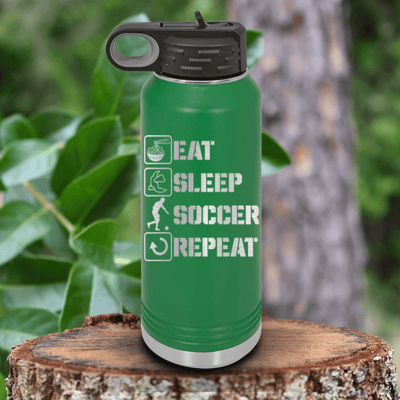 Green Soccer Water Bottle With Soccers Daily Rhythm Design