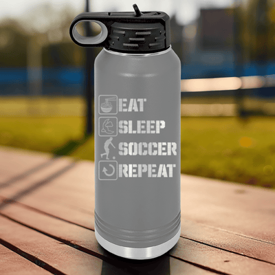 Grey Soccer Water Bottle With Soccers Daily Rhythm Design