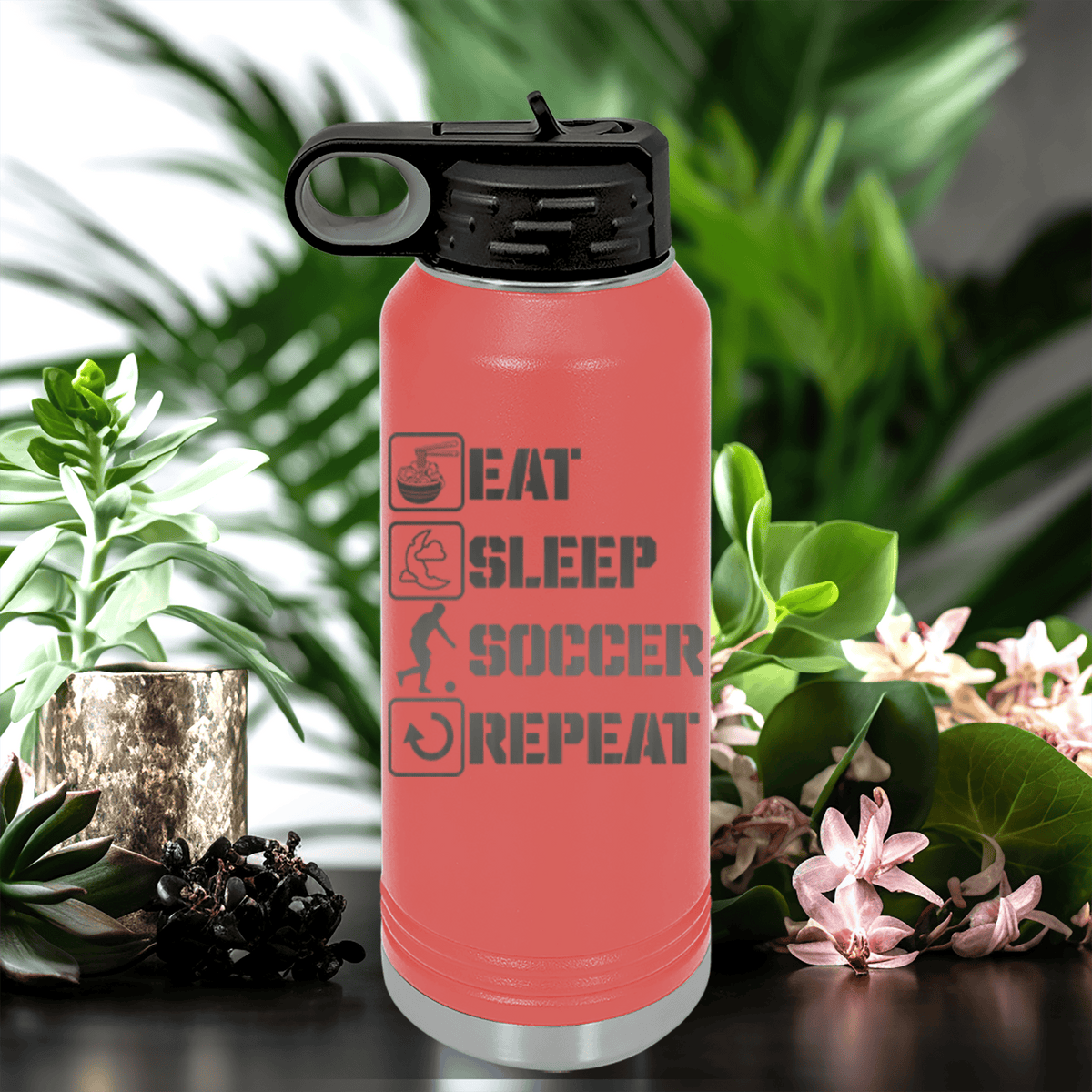 Salmon Soccer Water Bottle With Soccers Daily Rhythm Design