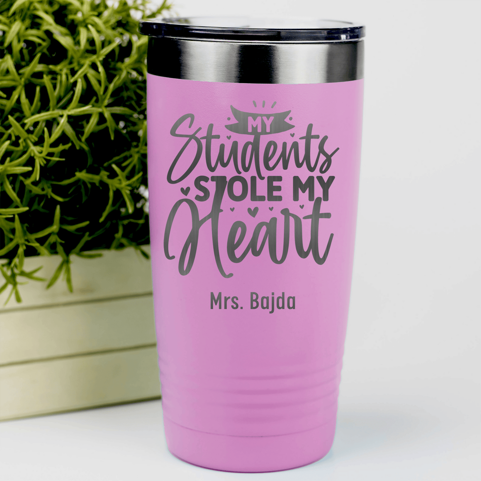 Pink Teacher Tumbler With Students Stole My Heart Design