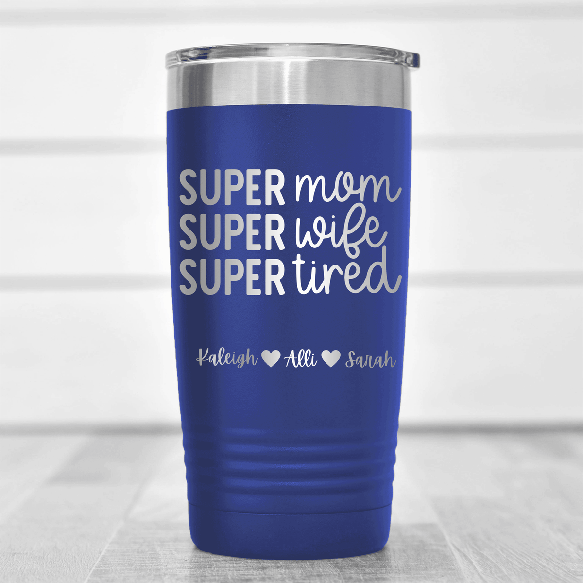 Blue Mothers Day Tumbler With Super Wife Design