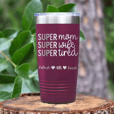 Maroon Mothers Day Tumbler With Super Wife Design