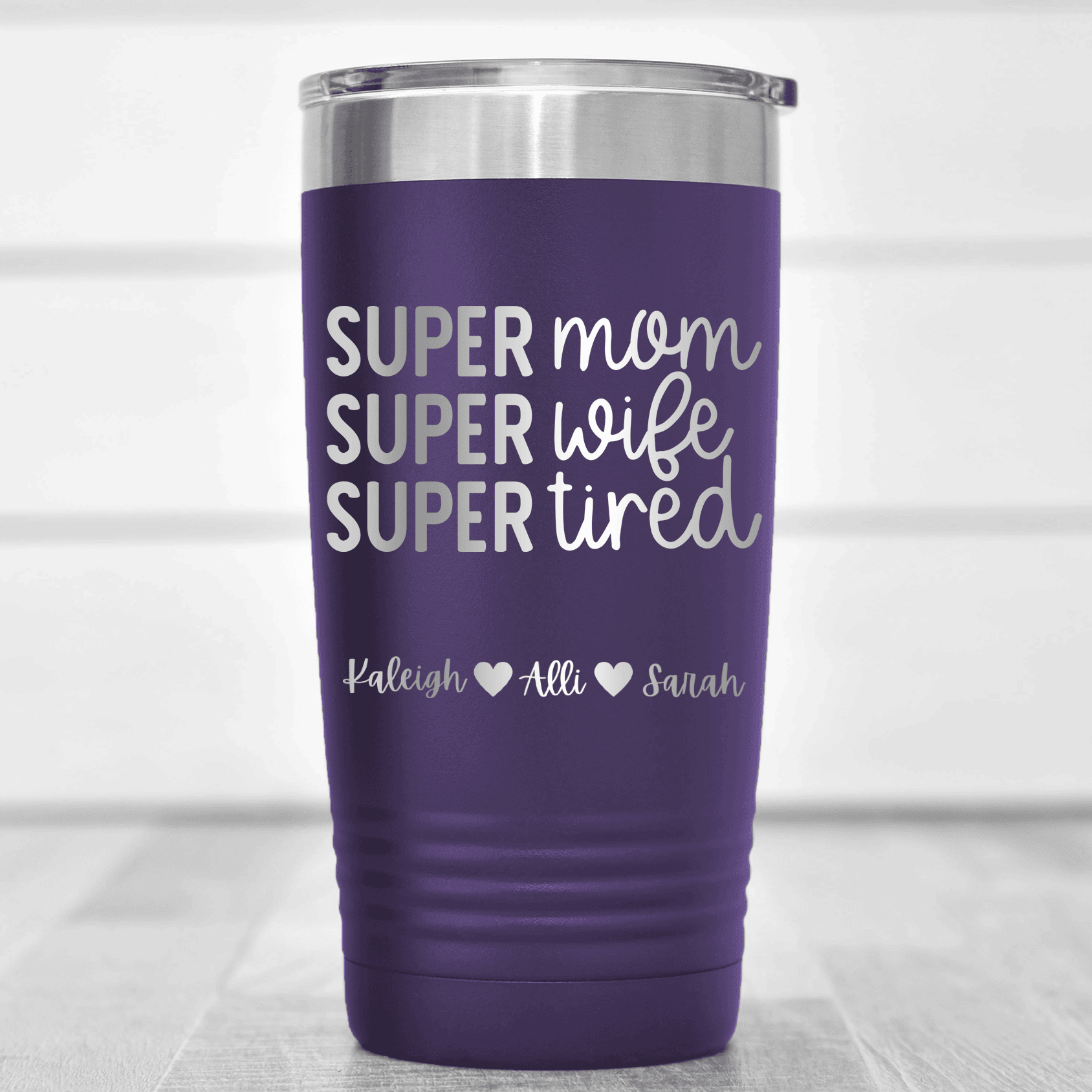 Purple Mothers Day Tumbler With Super Wife Design