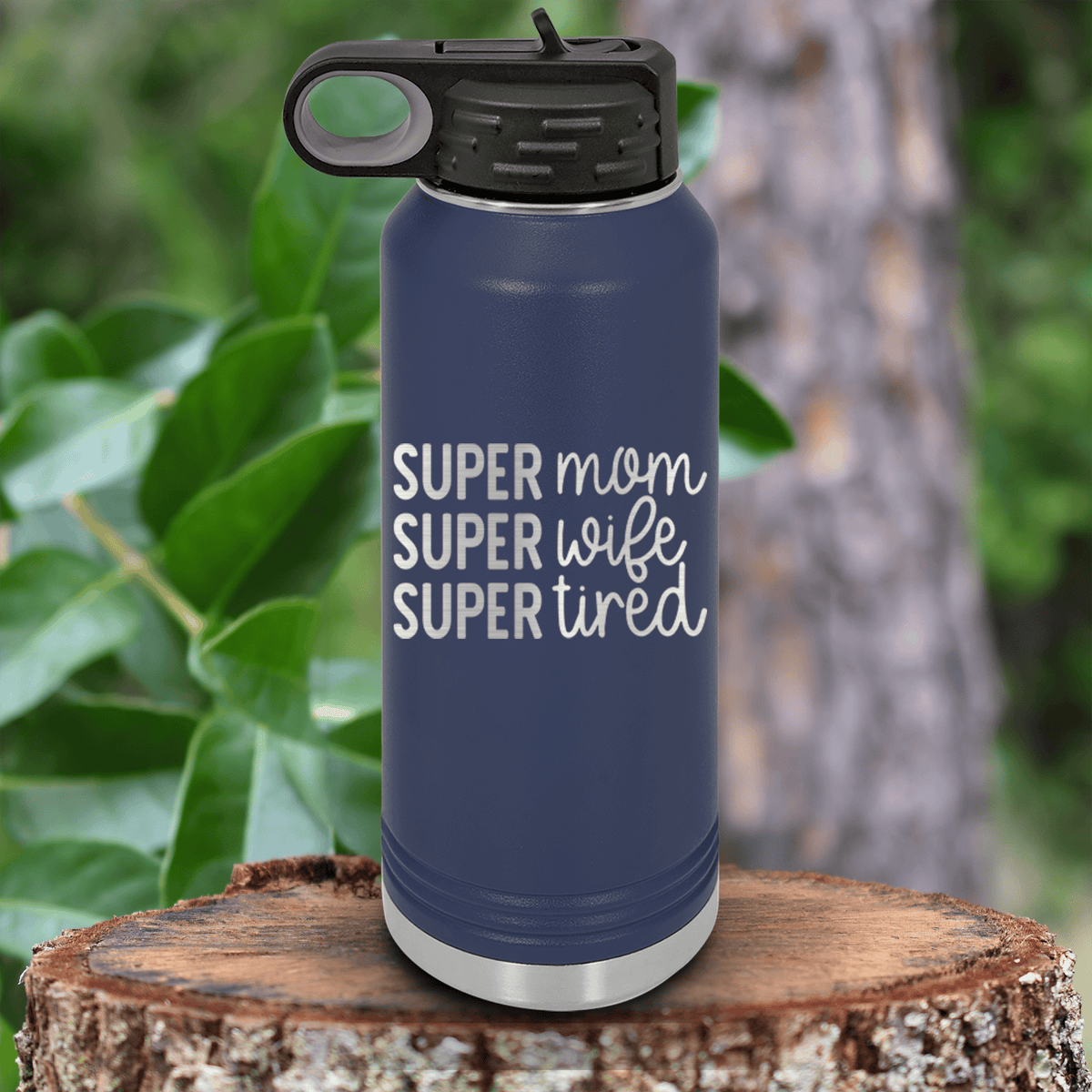 Navy Mothers Day Water Bottle With Super Wife Design