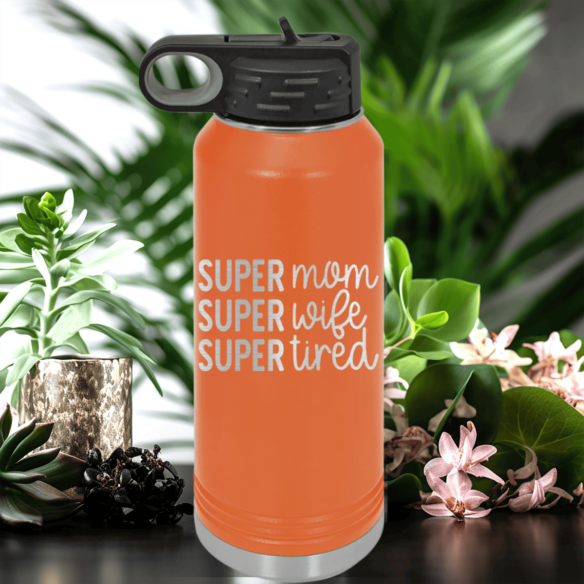 Orange Mothers Day Water Bottle With Super Wife Design