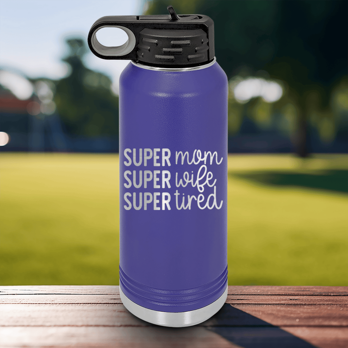 Purple Mothers Day Water Bottle With Super Wife Design