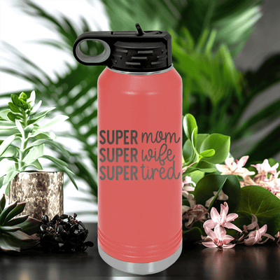 Salmon Mothers Day Water Bottle With Super Wife Design
