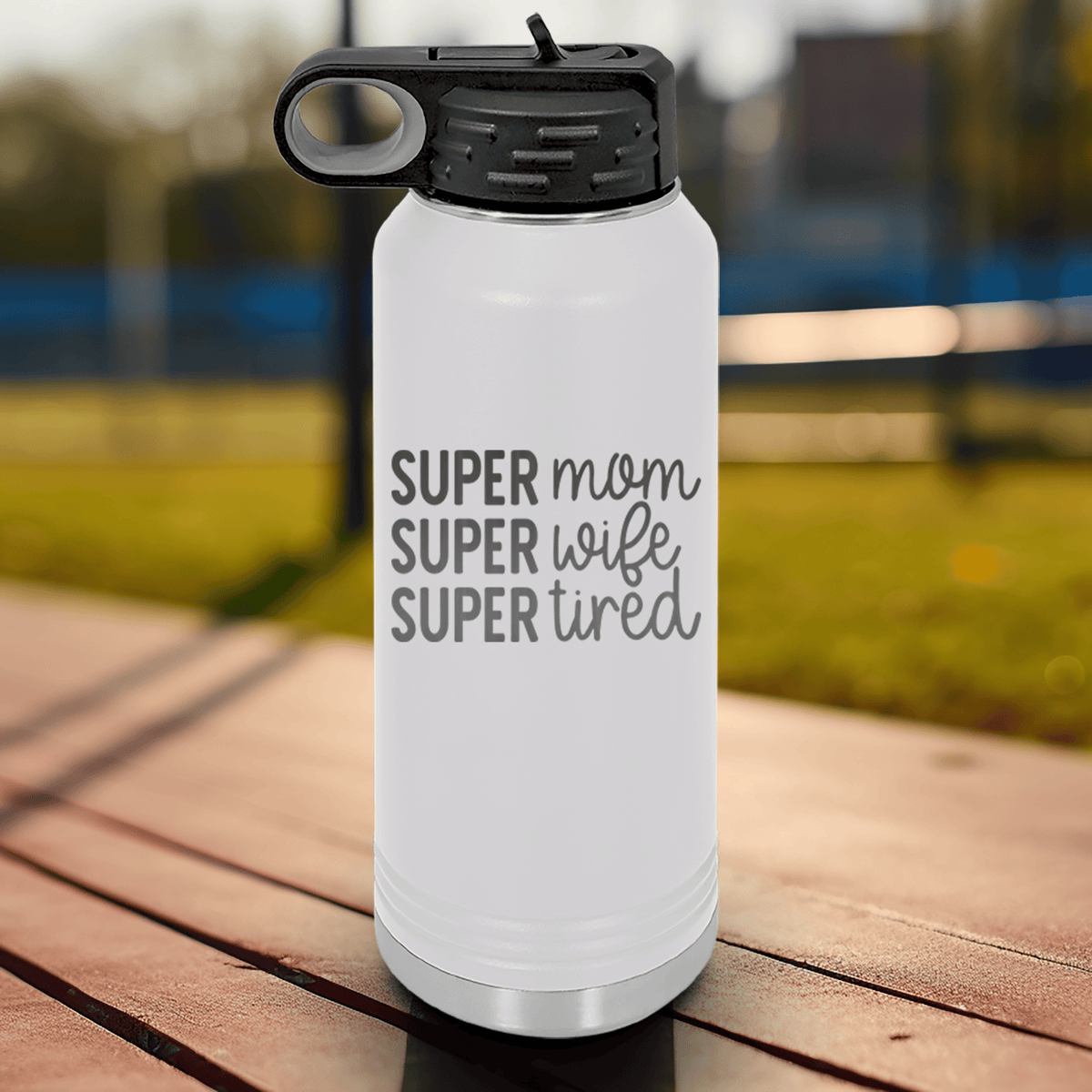White Mothers Day Water Bottle With Super Wife Design
