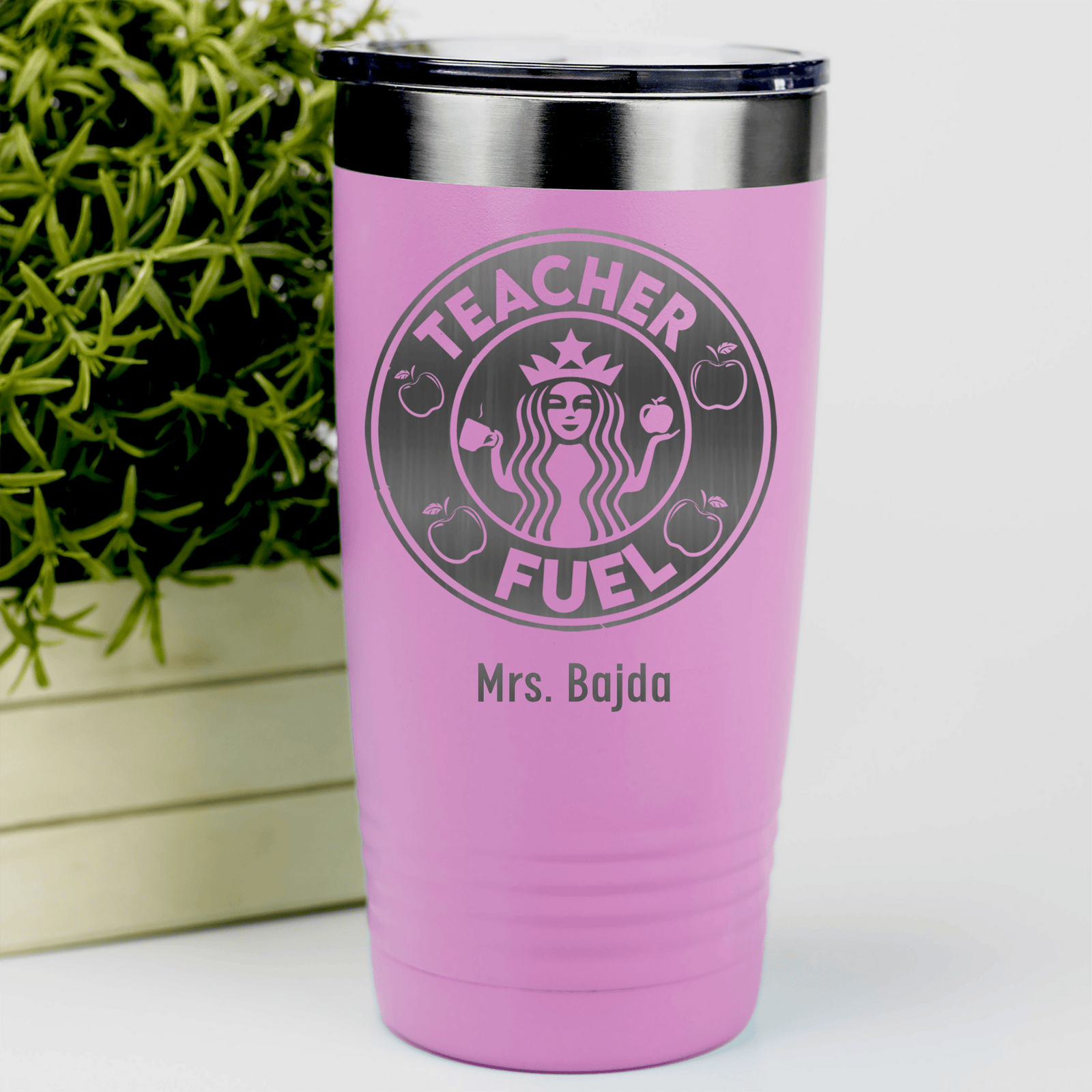 Pink Teacher Tumbler With Teacher Fuel Logo Design