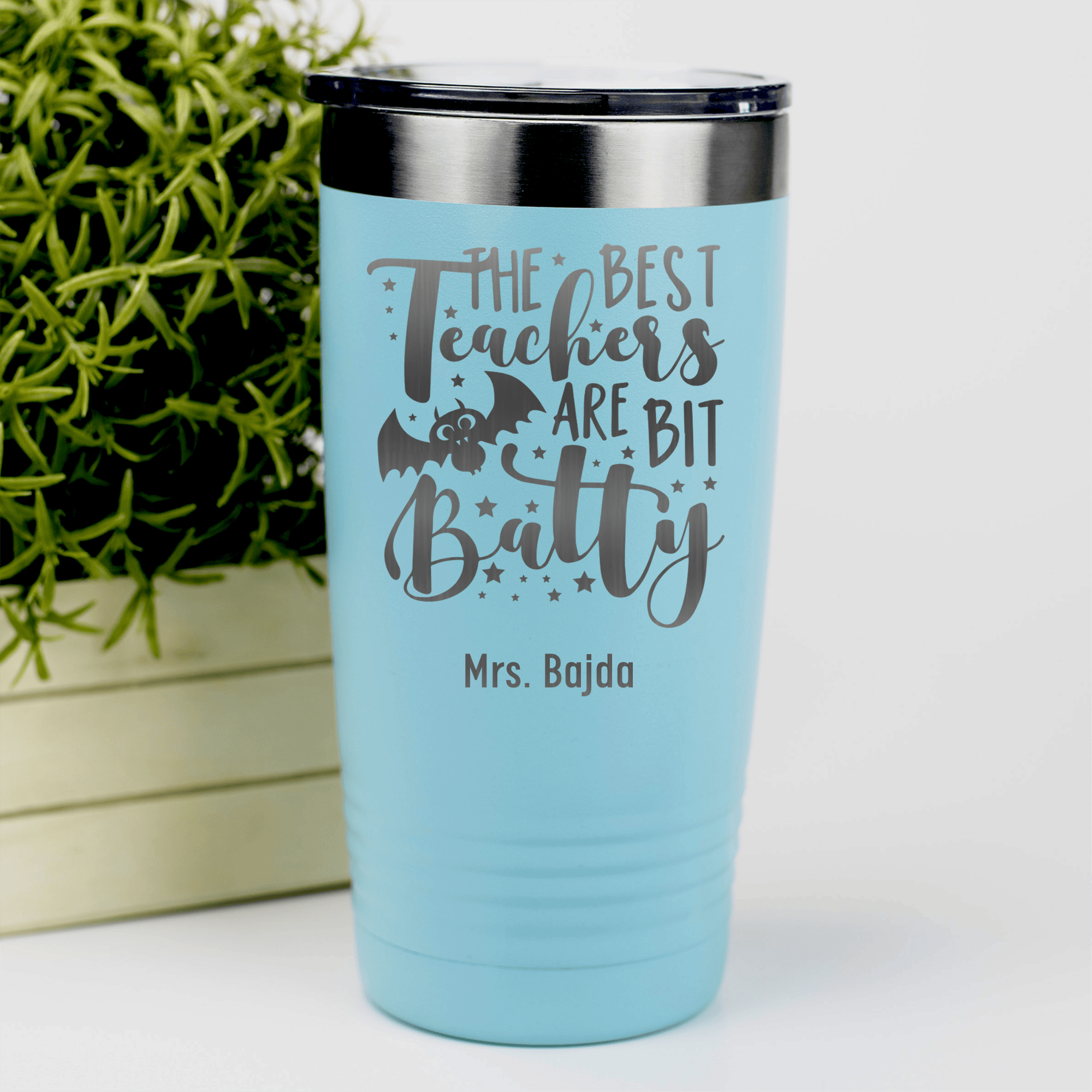 Teal Teacher Tumbler With Teachers Are Batty Design