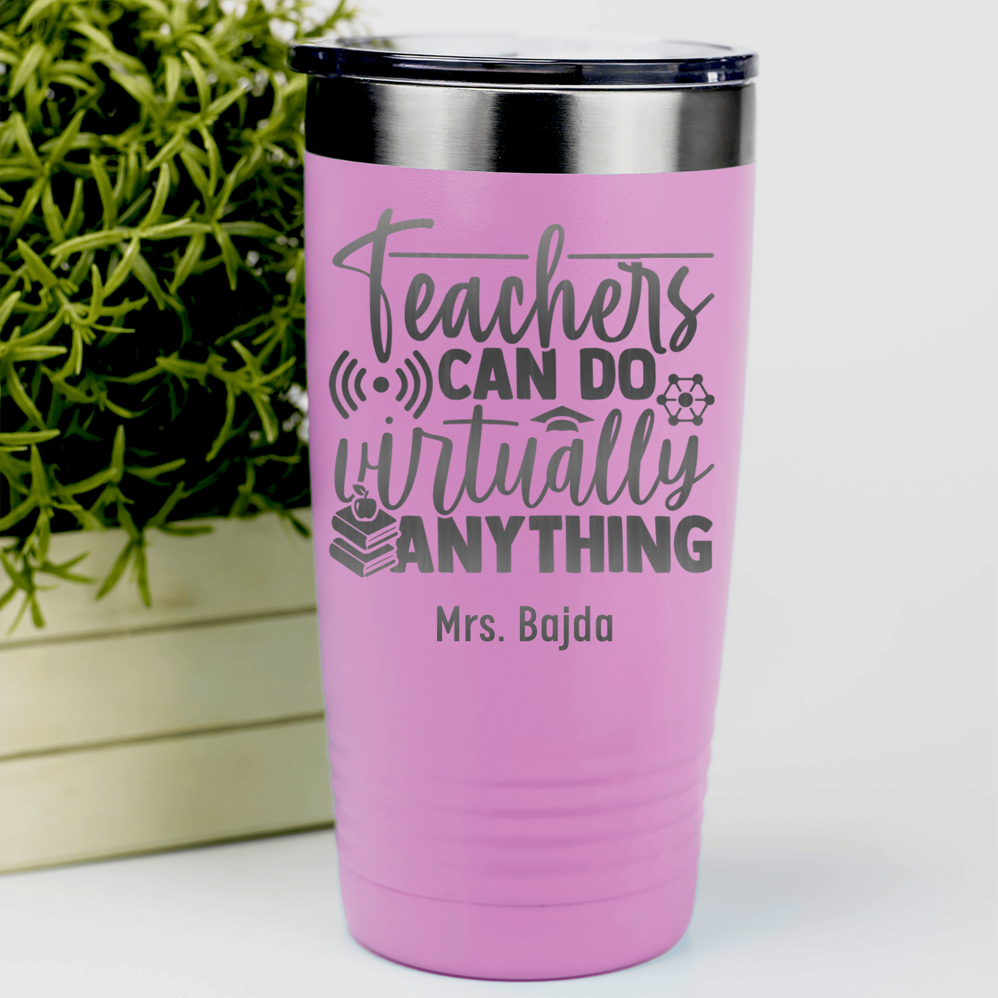 Pink Teacher Tumbler With Teachers Can Do Anything Design