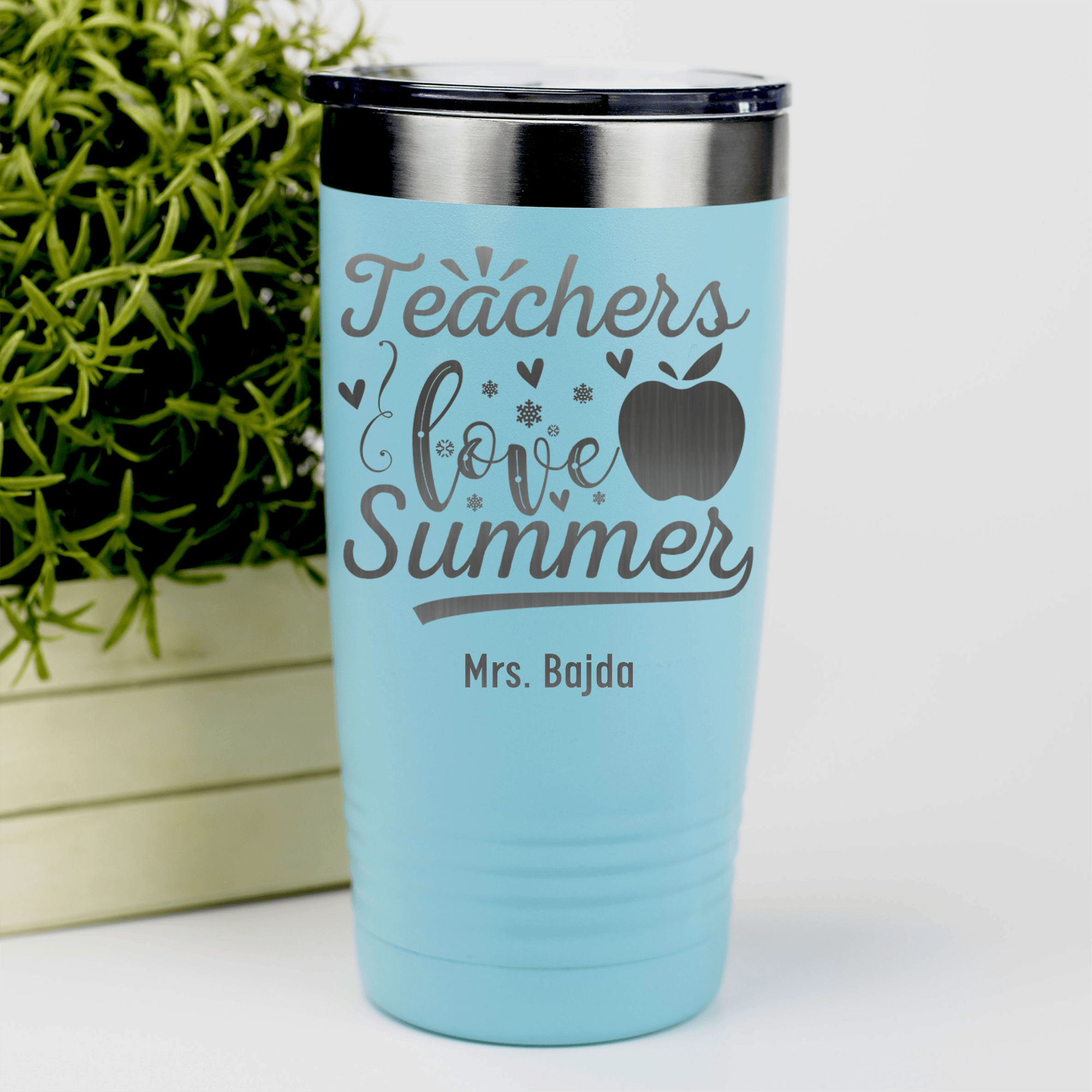 Teal Teacher Tumbler With Teachers Love Summer Design