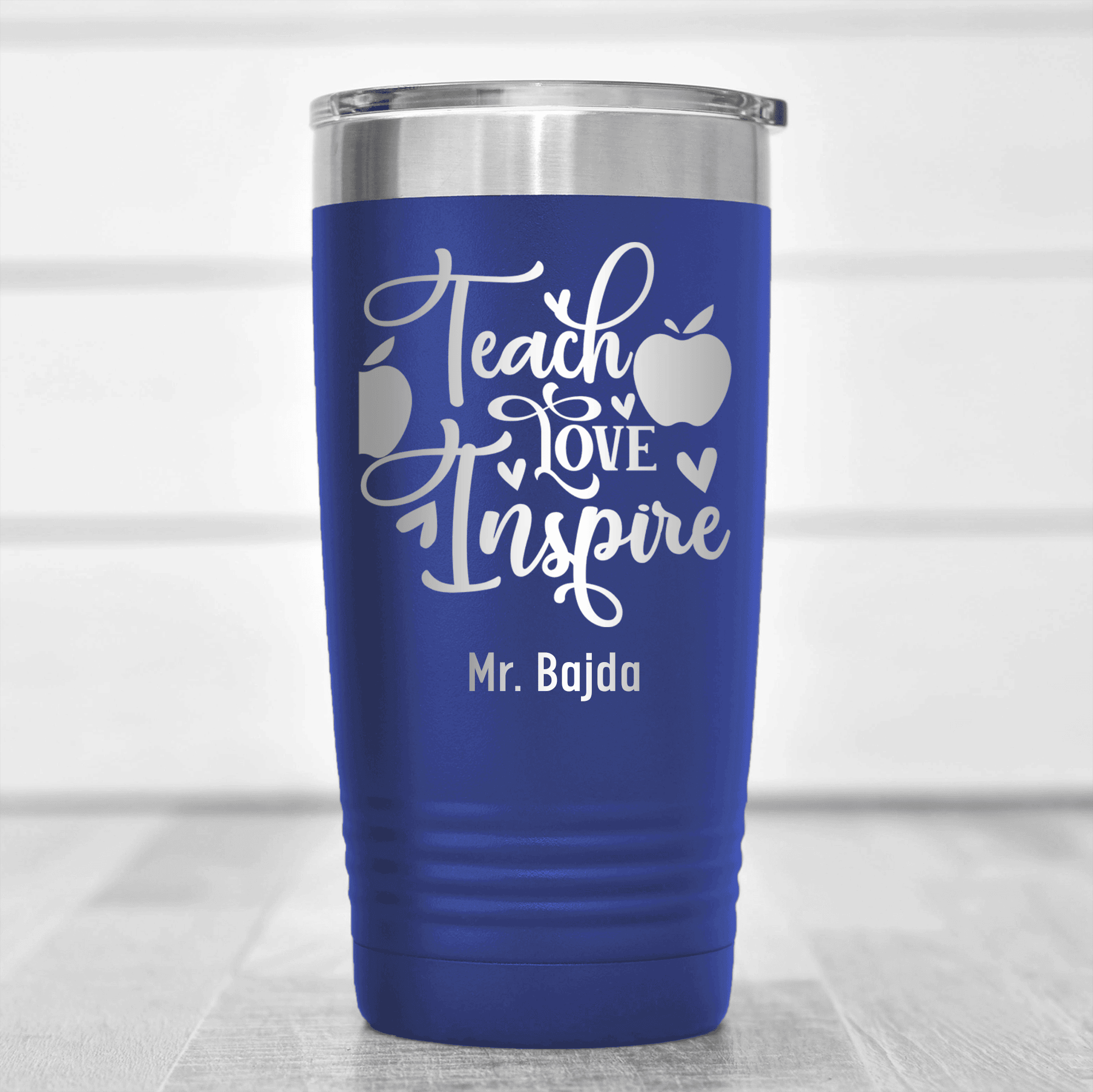 Blue Teacher Tumbler With Teaching Love Inspire Design