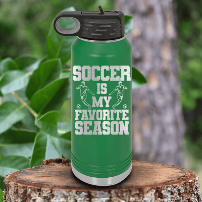 Green Soccer Water Bottle With The Best Season Is Soccer Design