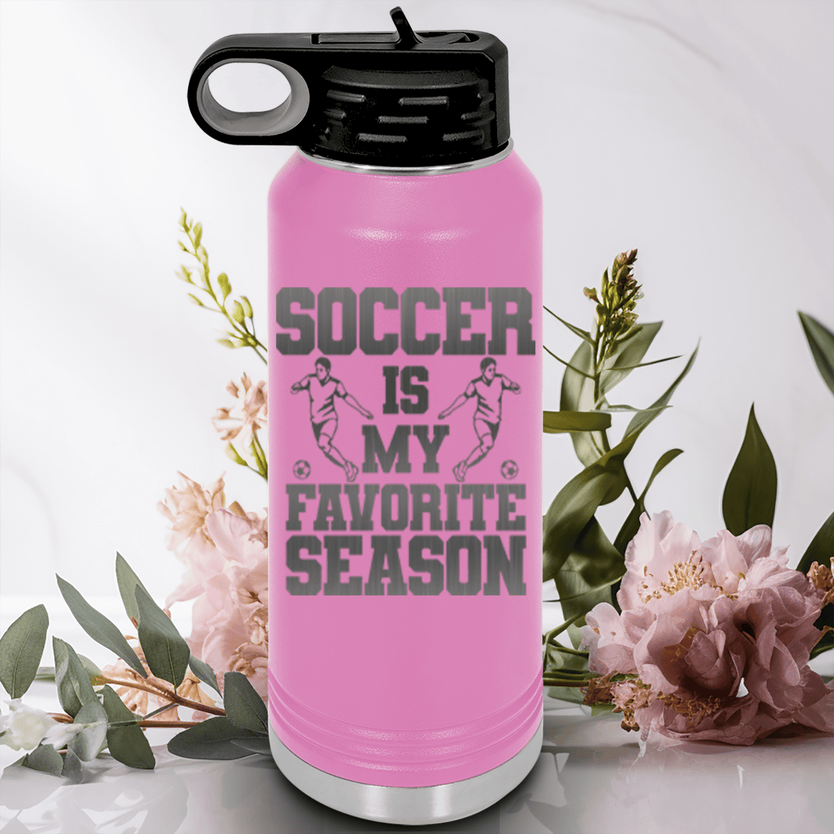 Light Purple Soccer Water Bottle With The Best Season Is Soccer Design