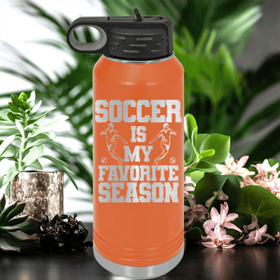 Orange Soccer Water Bottle With The Best Season Is Soccer Design