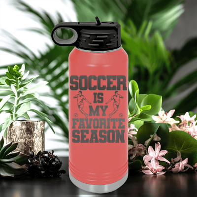 Salmon Soccer Water Bottle With The Best Season Is Soccer Design