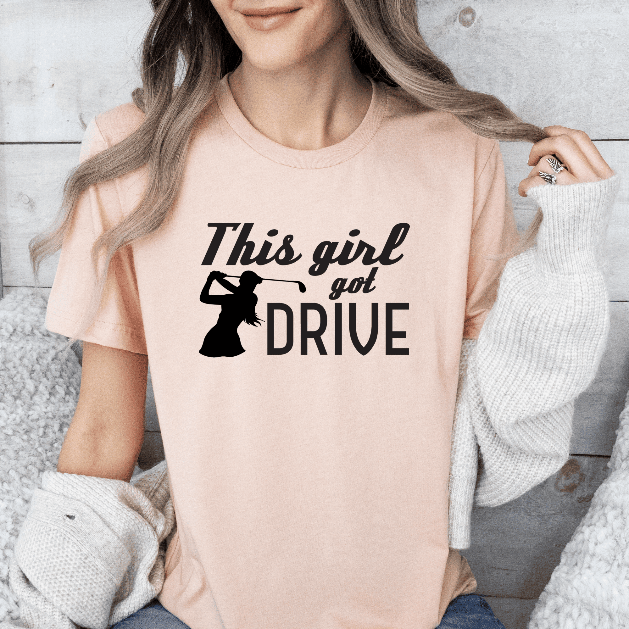 Womens Heather Peach T Shirt with This-Girl-Can-Drive design