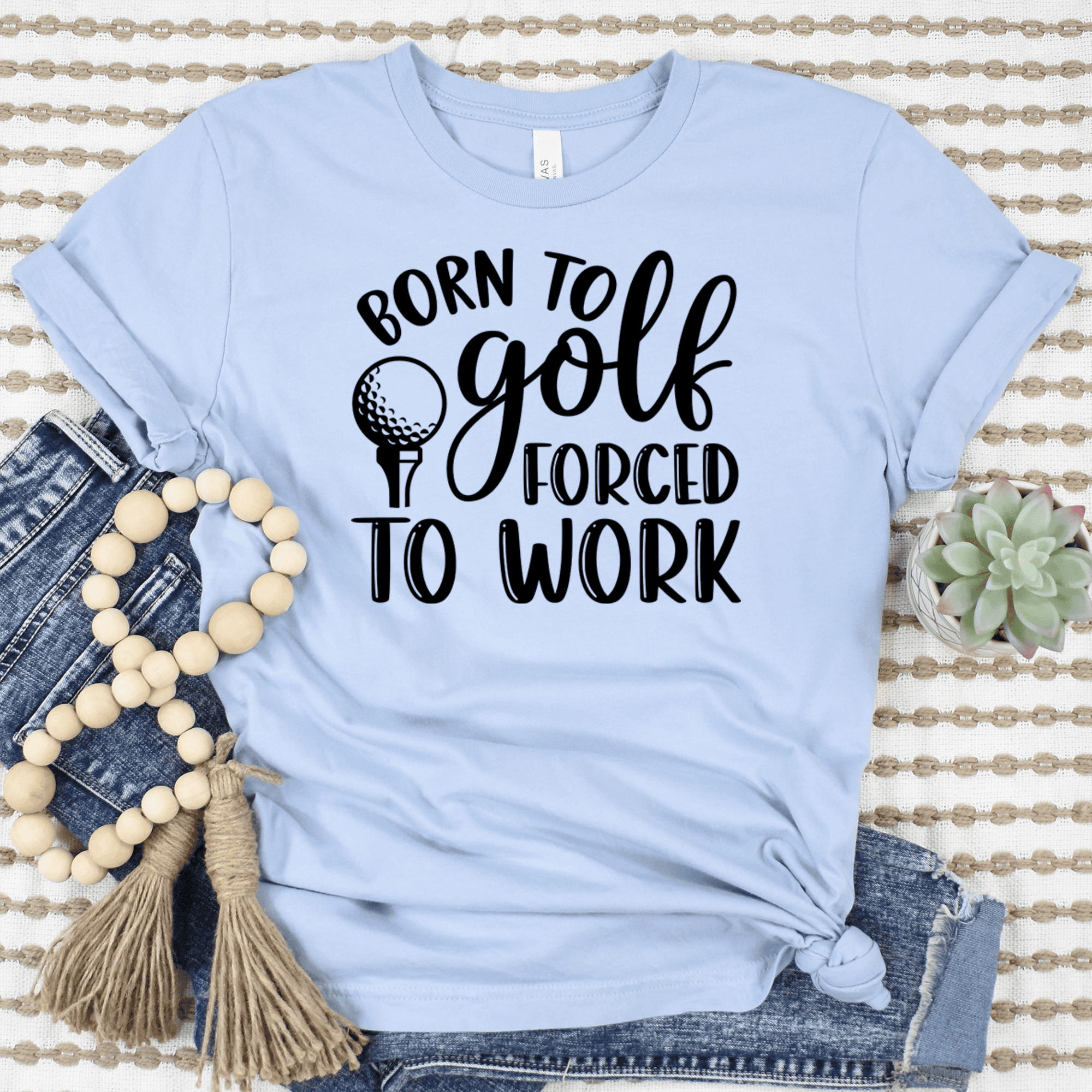 Womens Light Blue T Shirt with This-Girls-Born-To-Golf design