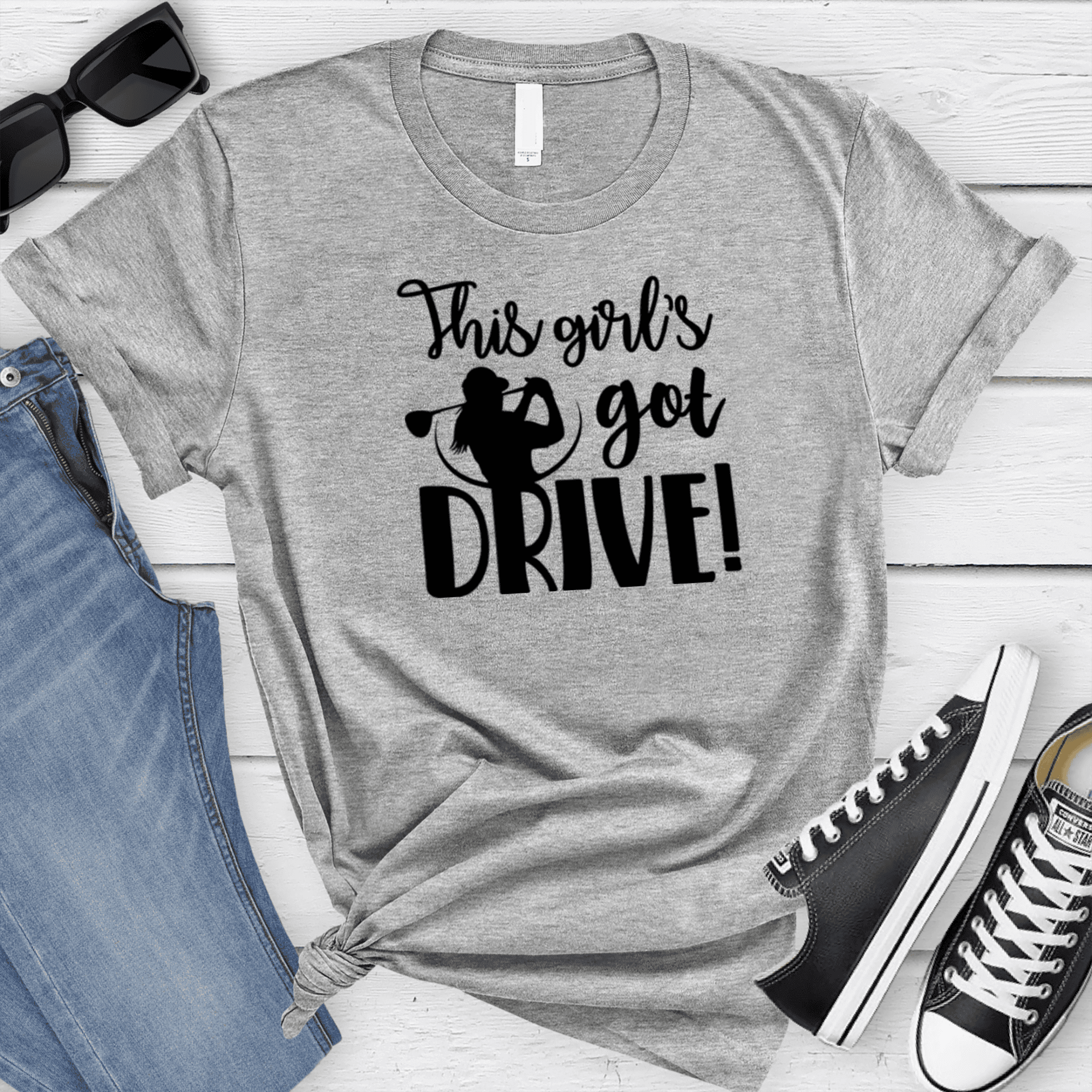 Womens Grey T Shirt with This-Girls-Got-Drive design