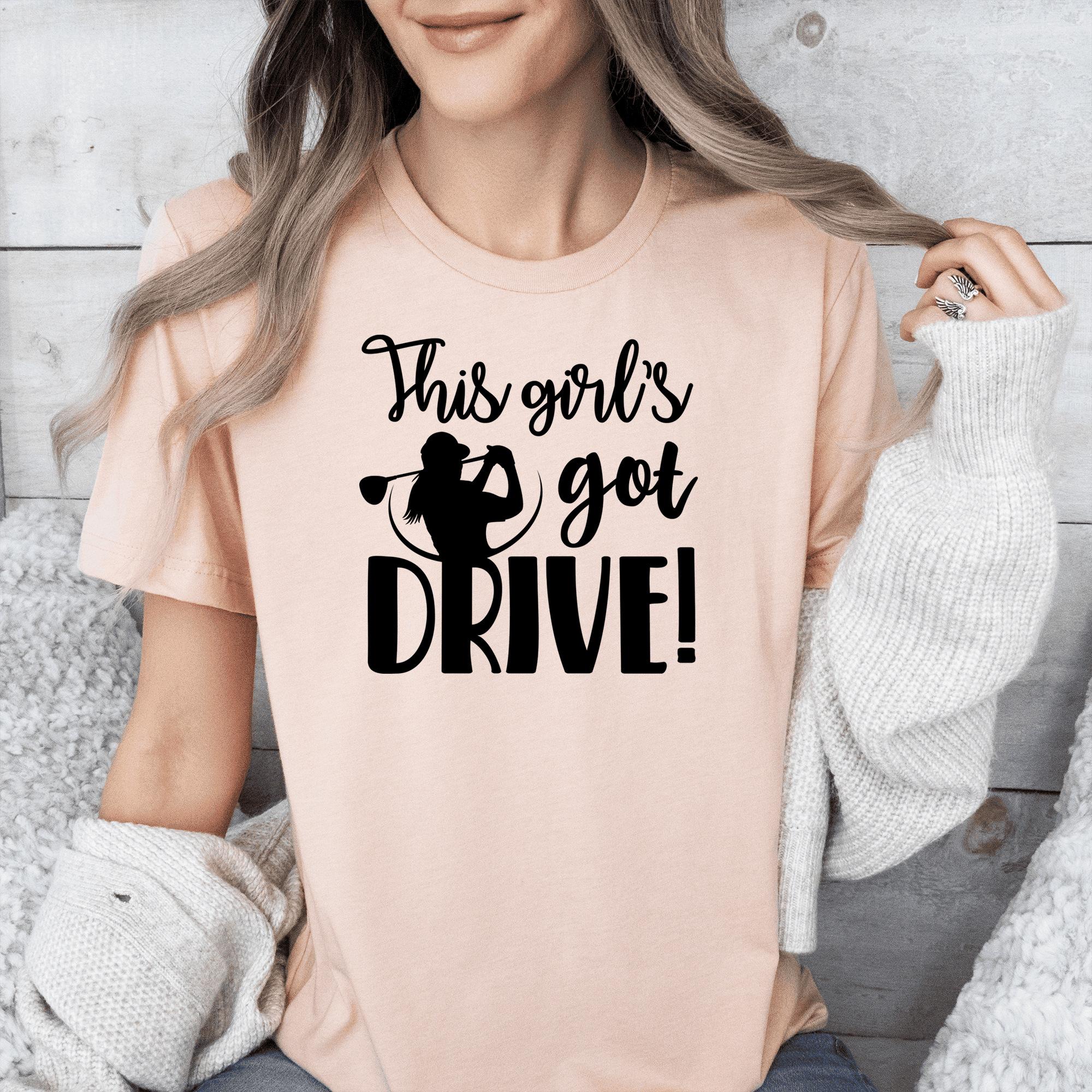 Womens Heather Peach T Shirt with This-Girls-Got-Drive design